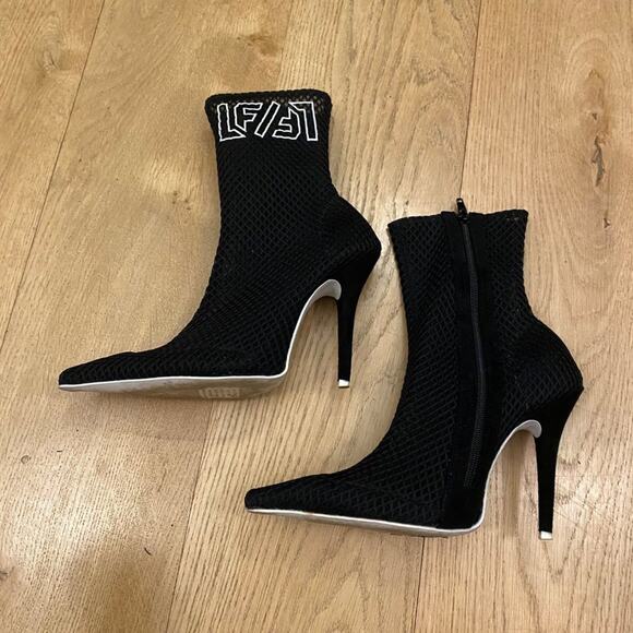 LF X Jeffrey Campbell Vedette Mesh High Heel Sock Booties in Black - Picture 3 of 7